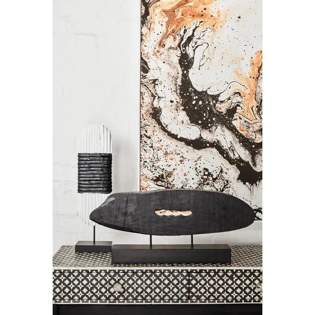 Black Rustic Horizontal Wood Slice Sculpture