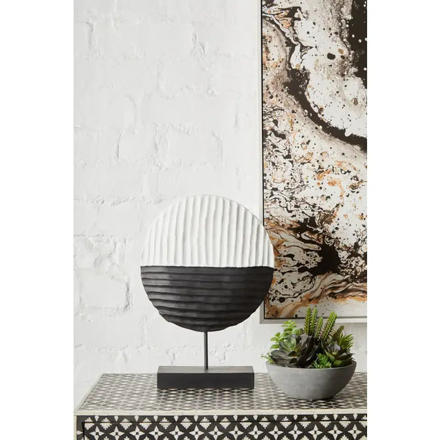 Black & White Rustic Circular Sculpture