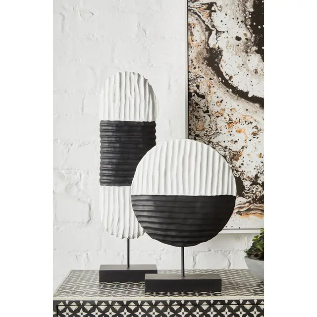 Black & White Rustic Circular Sculpture
