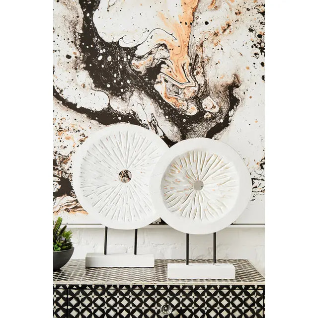 Rustic White Circular Sculpture - Small