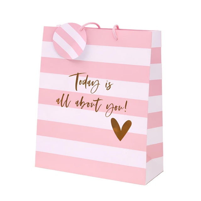 Belly Button Giftware Pink And White Stripe Gift Bag Large