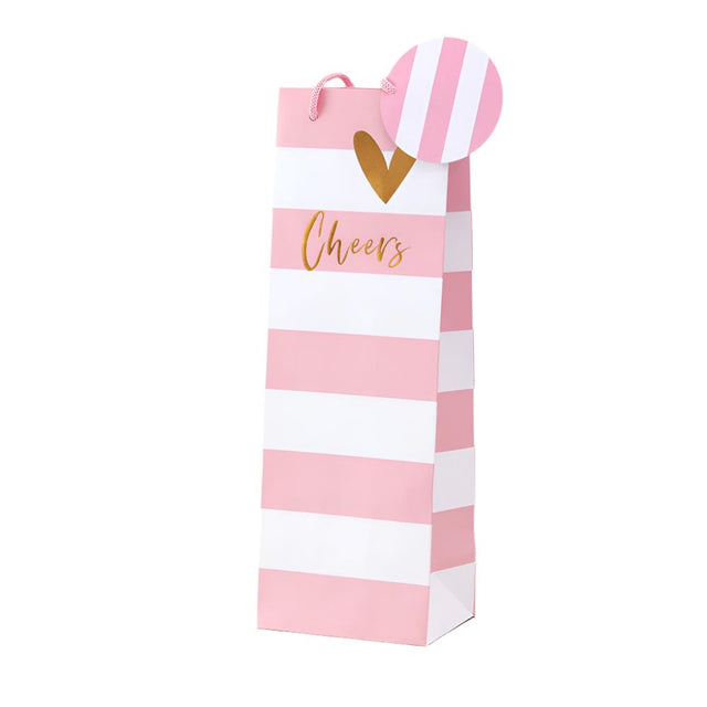 Belly Button Giftware Pink And White Stripe Bottle Bag