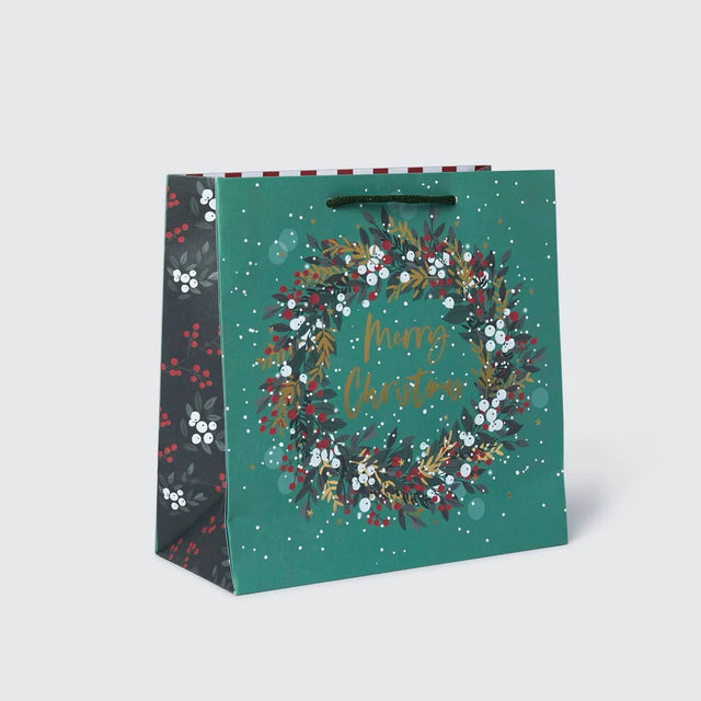 Gift Bag Green Wreath - Medium