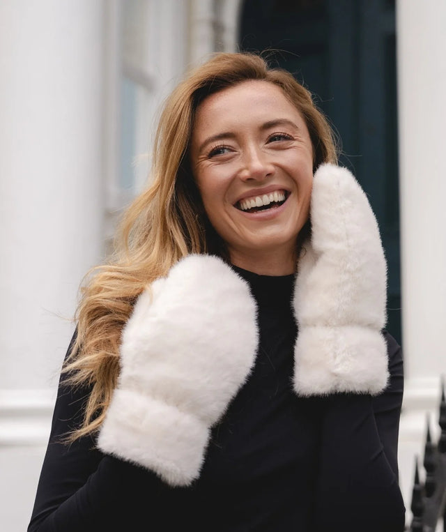 Faux Fur Mitts - Winter White