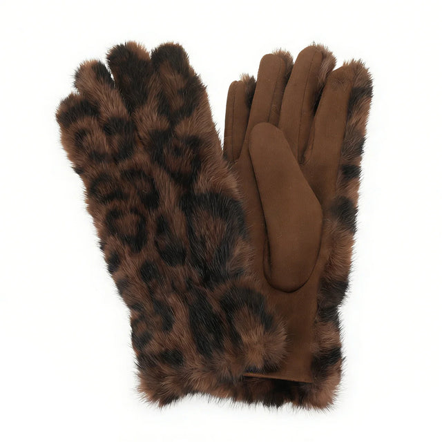 Faux Fur Gloves - Leopard