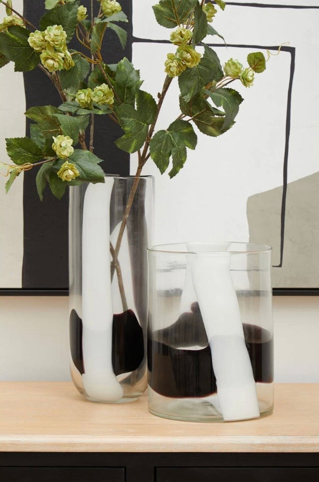 Small Wide Glass Vase with Abstract Pattern