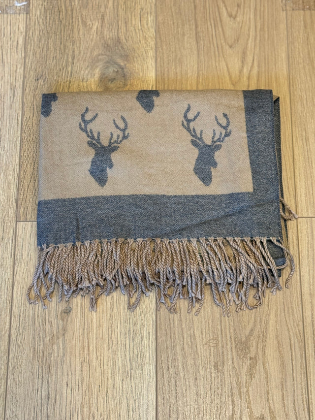 Beige and Grey Stag Scarf