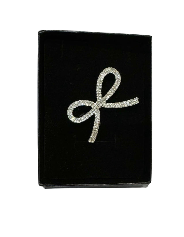 Crystal Bow Brooch - SILVER