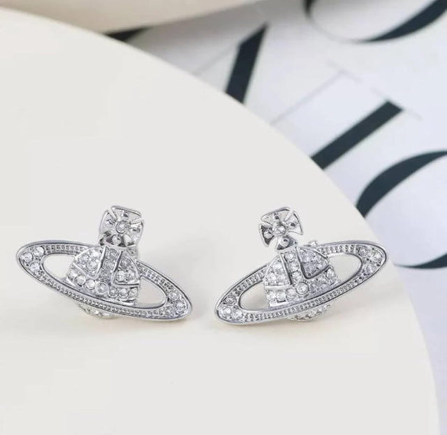 Saturn Orb Crown Earrings - Silver