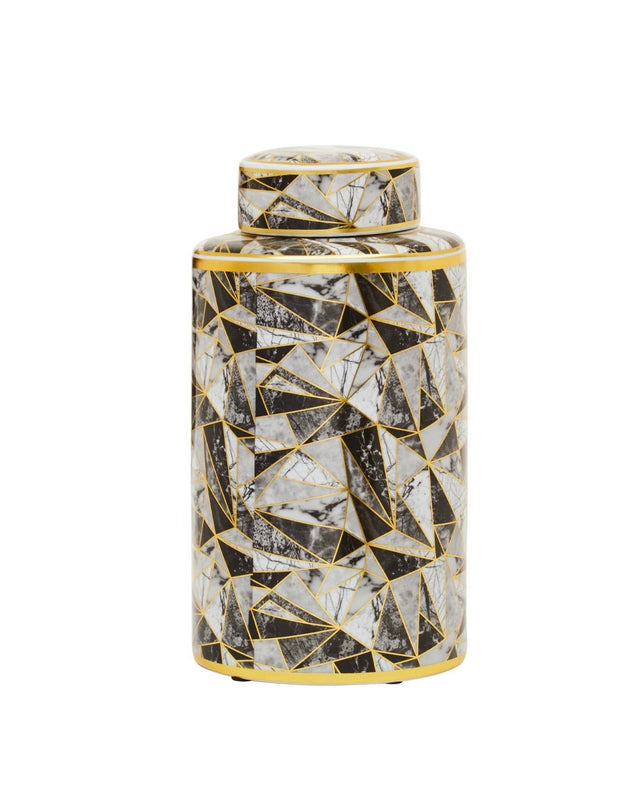 Black/Gold Marble Effect Pattern Ceramic Jar - Small