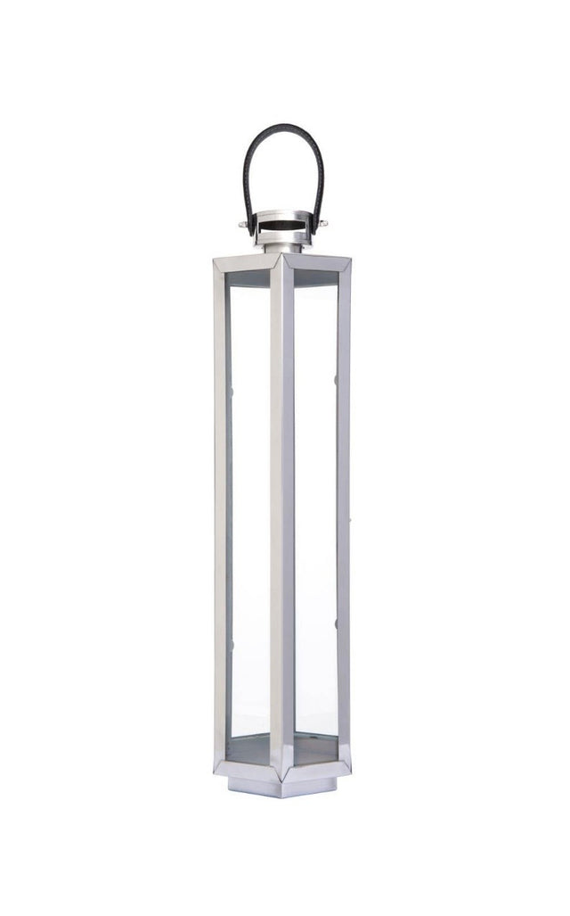 Large Silver Hexagonal Lantern with Leather Handle