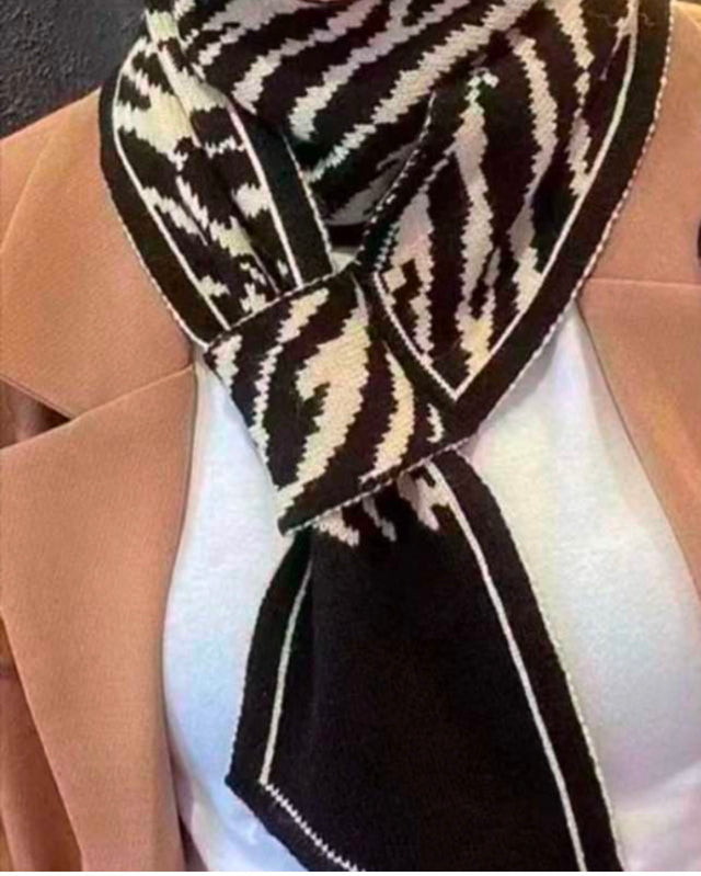 Zebra Print Long Crossover knit Scarf