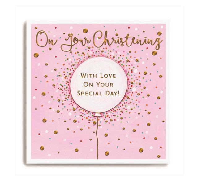 Pink Christening Girl Balloon Card