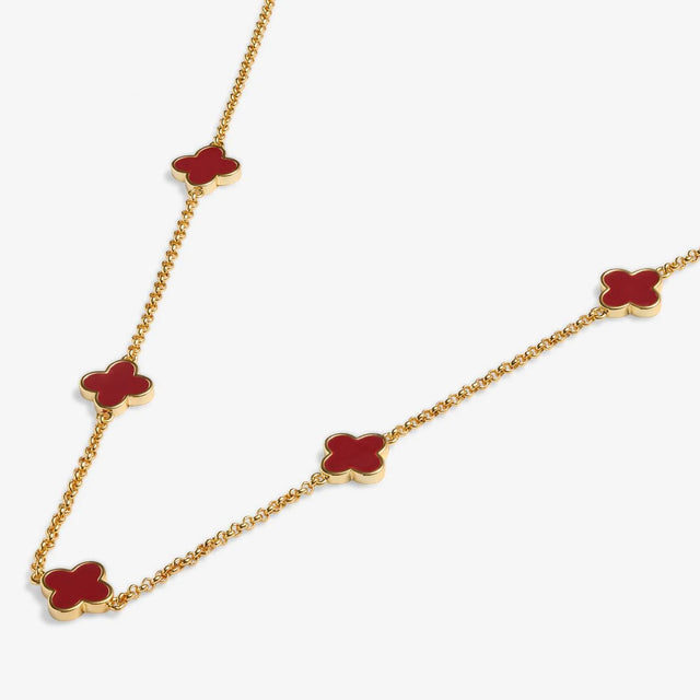 Joma Signature Clover Gold Plated Necklace - Red