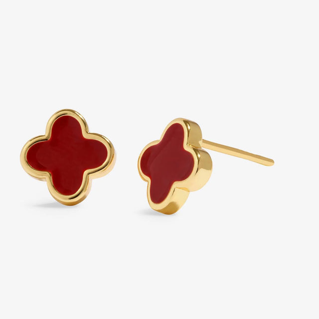 Joma Signature Clover Gold Plated Earrings- Red