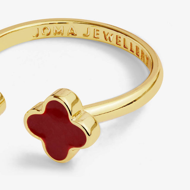 Joma Signature Clover Gold Plated Ring - Red