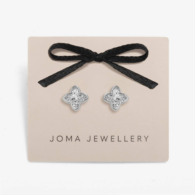 Joma Textured Clover Silver Plated Stud Earrings