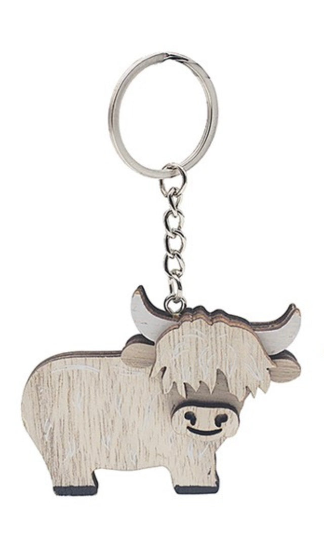 Keyring Wood Highland Cow - Side on