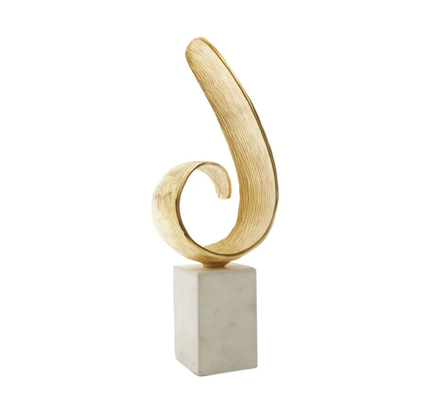 Gold Curl Sculpture on Marble Base