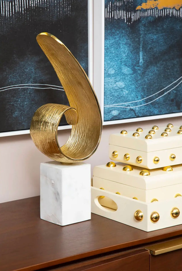 Gold Curl Sculpture on Marble Base