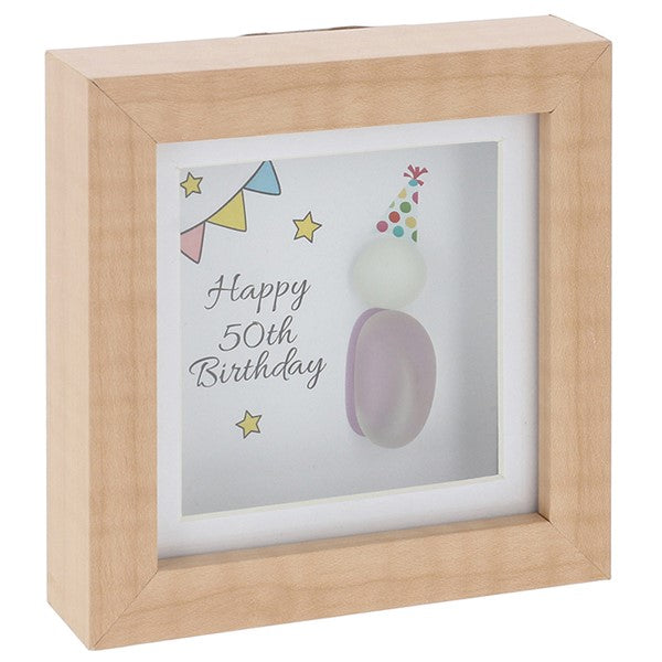 Mini Pebble Glass Square Plaque 50th Birthday