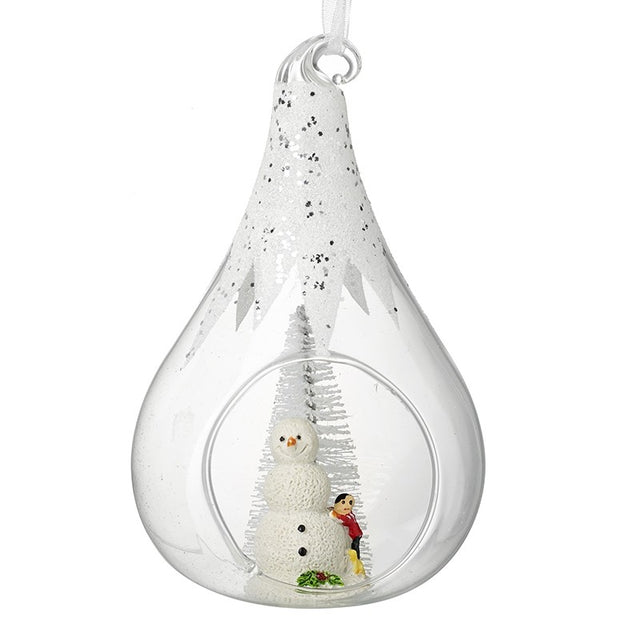 Snowman in Pear Glass Hanging Decoration