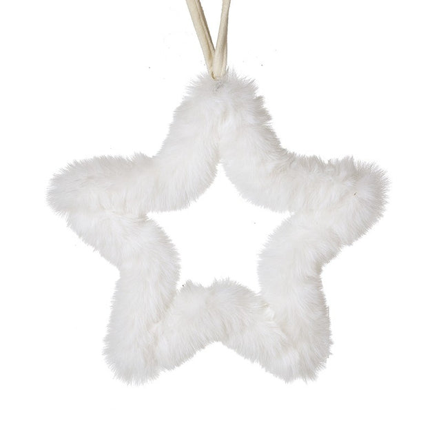 Fluffy Hanging White Star Small