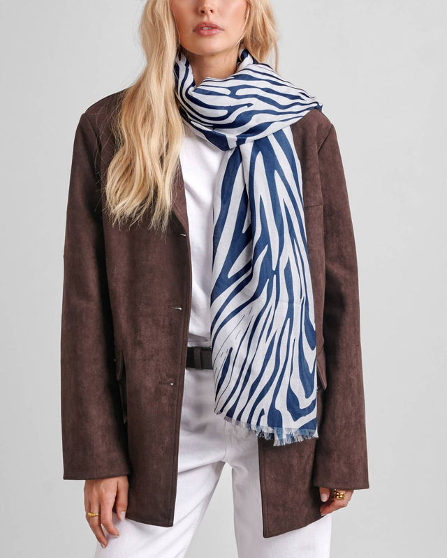 Katie Loxton Printed Scarf - Zebra - Off White/Navy