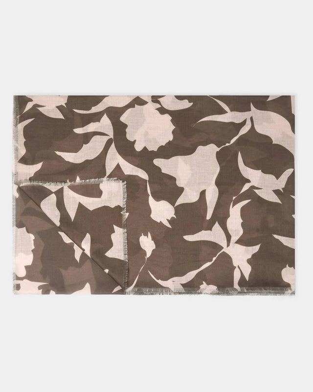 Katie Loxton Printed Scarf - Abstract Floral - Chocolate/Nude Pink