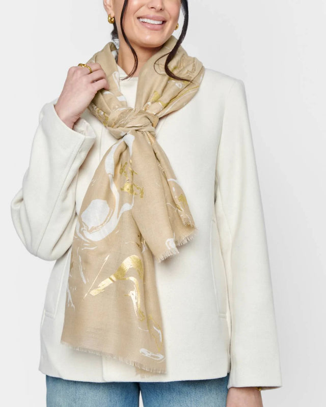 Katie Loxton Printed Foil Scarf - Marble - Light Taupe