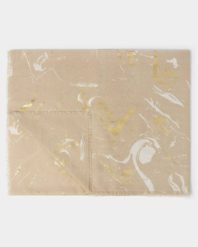 Katie Loxton Printed Foil Scarf - Marble - Light Taupe