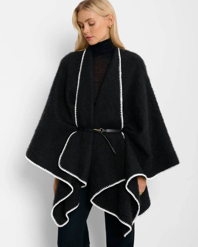 Katie Loxton Whipstitch Cape with Belt - Black