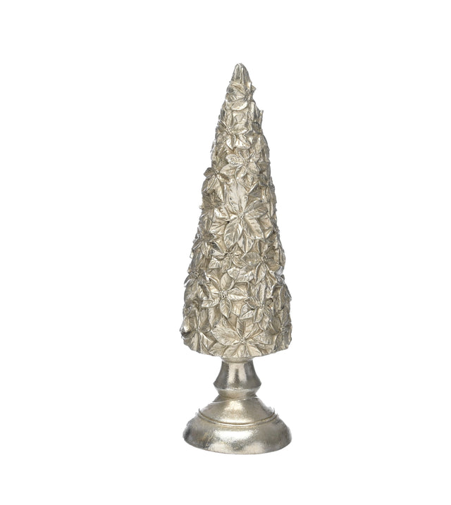 Antique Silver Poinsettia Cone Tree 40cm