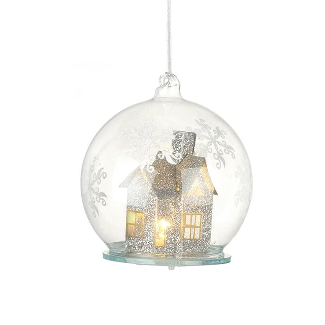 Glass Bauble with House and LED Light