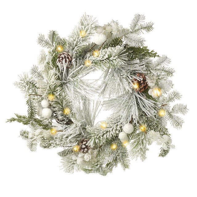 Half Rattan LED White Berry Snowy Wreath