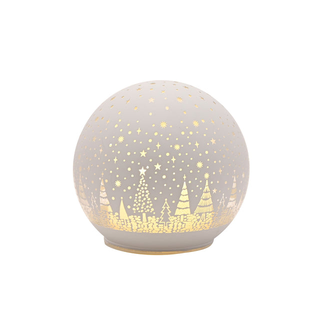 Christmas Trees White LED Glass Ball - 10cm