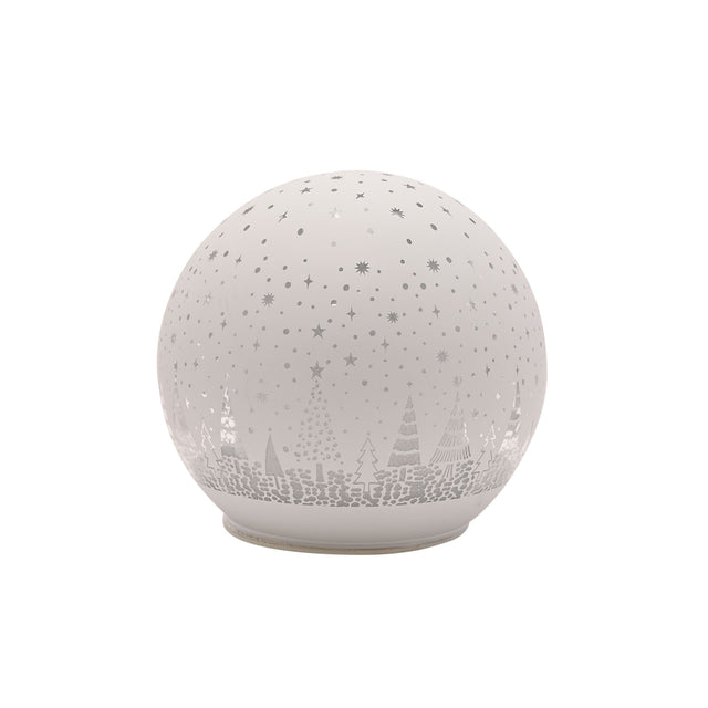 Christmas Trees White LED Glass Ball - 10cm