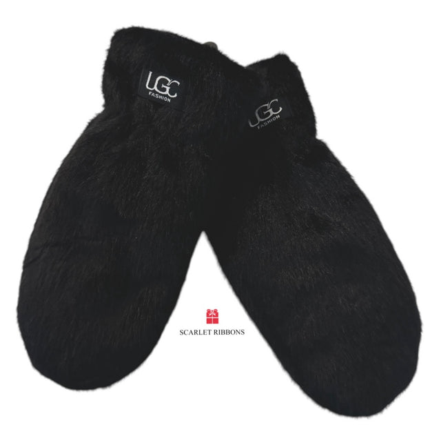 LGC Black Faux Fur Mittens