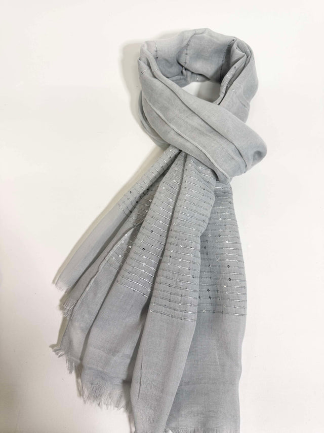Sequin Detail Scarf - Silver Grey