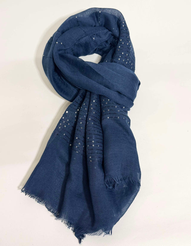 Sequin Detail Scarf - Navy