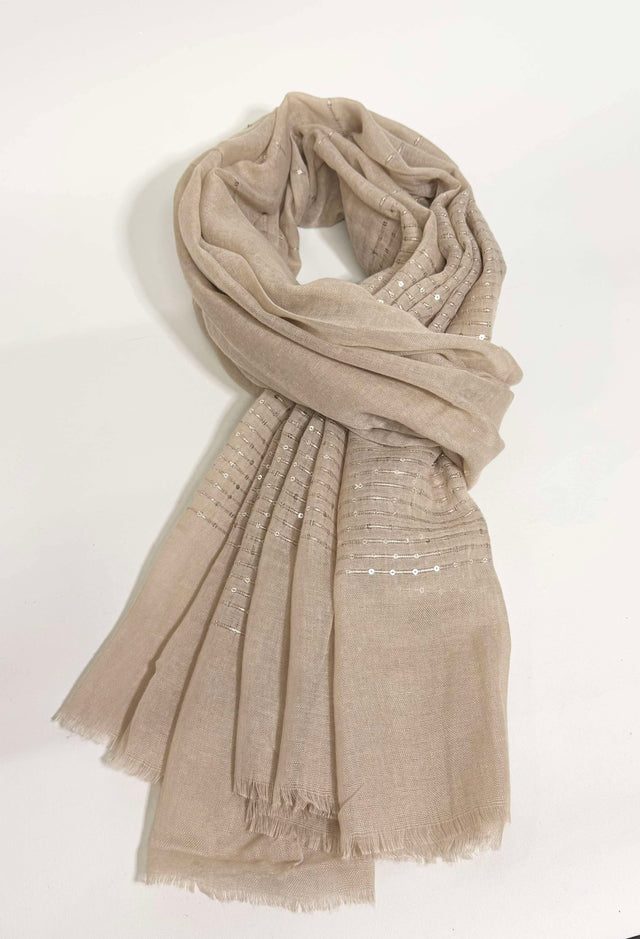 Sequin Detail Scarf - Beige