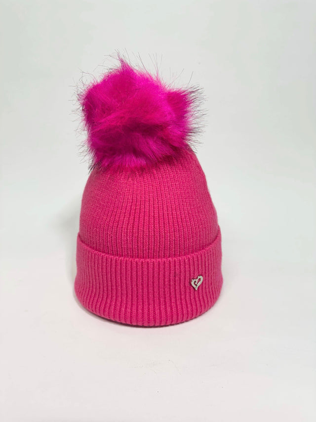 Pink Rib Pom Pom Hat