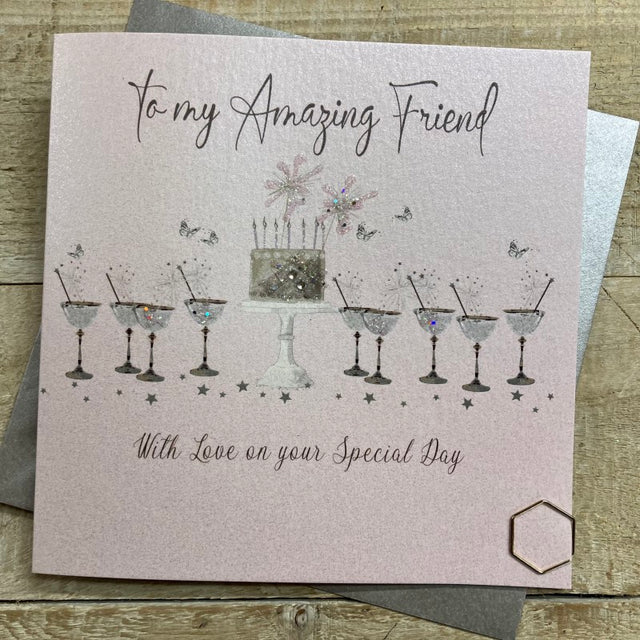 Amazing Friend Birthday Card - Cake & Cocktails