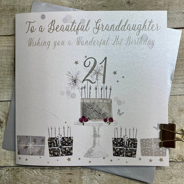 Granddaughter 21st Birthday Card - Cake & Presents