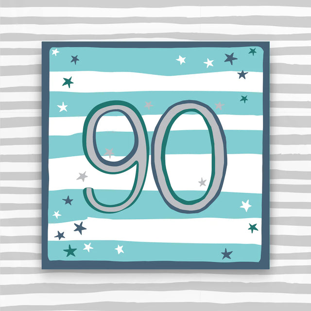 Blue Stripe 90 Birthday Card