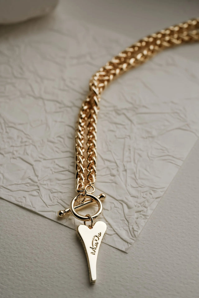 Miss Dee Gold TBar Necklace with CZ Heart