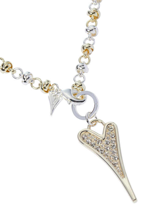 Miss Dee Silver/Gold Knotted Necklace with Crystal Heart
