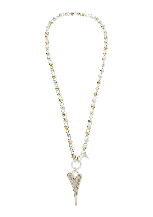 Miss Dee Silver/Gold Knotted Necklace with Crystal Heart