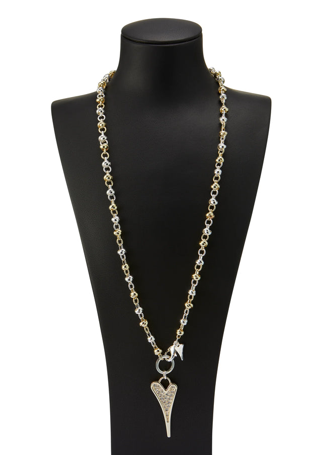 Miss Dee Silver/Gold Knotted Necklace with Crystal Heart