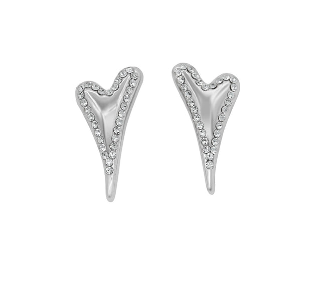 Miss Dee Silver Heart Earrings with Crystal Trim
